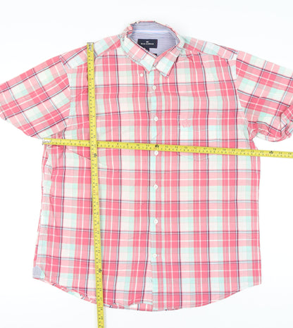 Marks and Spencer Blue Harbour Mens Pink Plaid Cotton Shirt L 41-43"