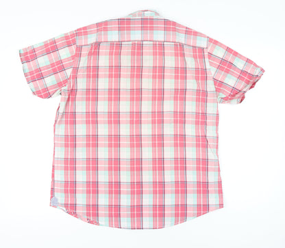 Marks and Spencer Blue Harbour Mens Pink Plaid Cotton Shirt L 41-43"