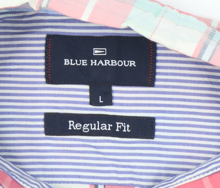 Marks and Spencer Blue Harbour Mens Pink Plaid Cotton Shirt L 41-43"
