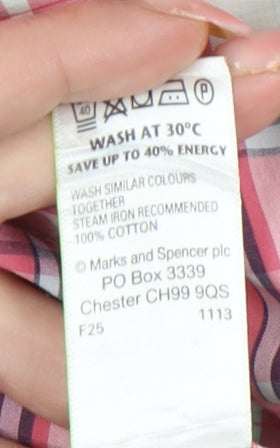 Marks and Spencer Blue Harbour Mens Pink Plaid Cotton Shirt L 41-43"