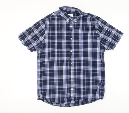 Burton Menswear London Men's Blue Plaid Short Sleeve Button-Up Shirt M