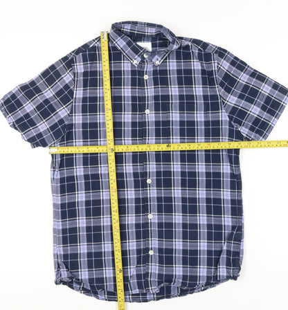 Burton Menswear London Men's Blue Plaid Short Sleeve Button-Up Shirt M