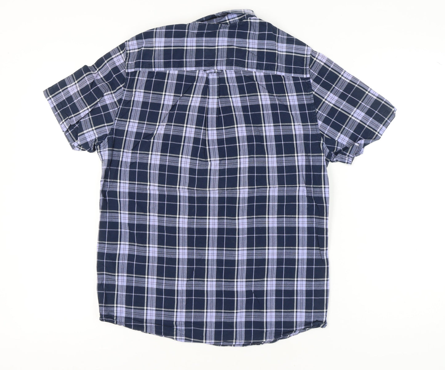Burton Menswear London Men's Blue Plaid Short Sleeve Button-Up Shirt M