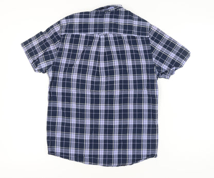 Burton Menswear London Men's Blue Plaid Short Sleeve Button-Up Shirt M