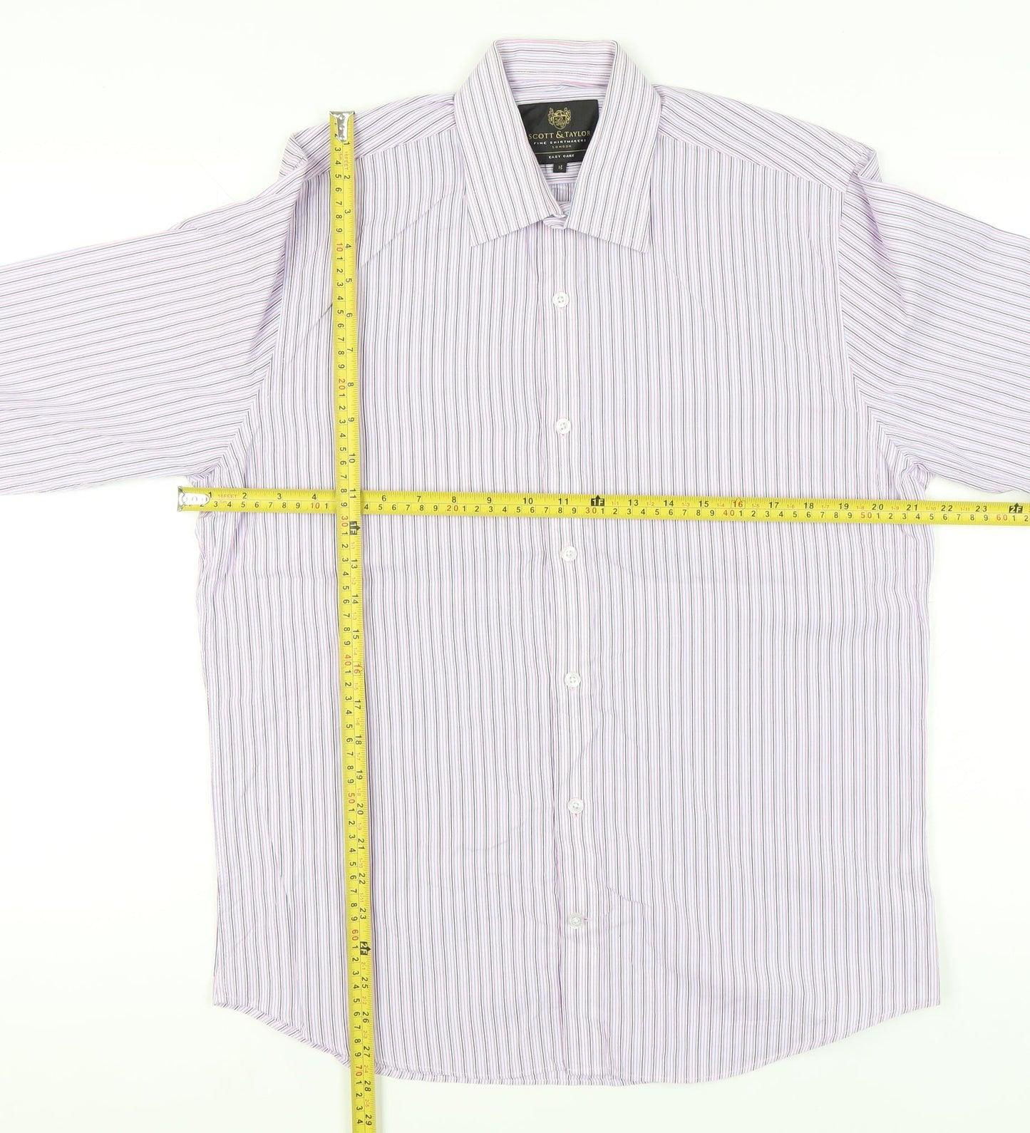 Scott & Taylor Men's Multicoloured Striped 15in 38cm Long Sleeve Button-Up Shirt