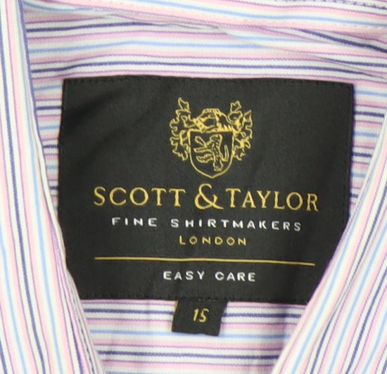 Scott & Taylor Men's Multicoloured Striped 15in 38cm Long Sleeve Button-Up Shirt