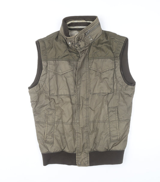 Zara Man Green Waistcoat Bodywarmer Vest Men M Regular Cotton Nylon