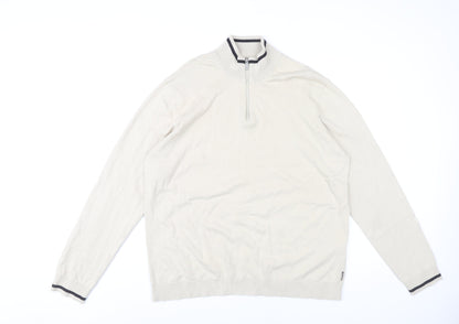 Only & Sons Men’s Beige XL Cotton 1/2 Zip Mock Neck Jumper
