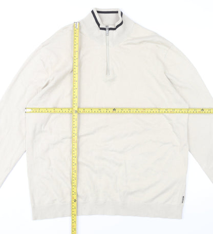 Only & Sons Men’s Beige XL Cotton 1/2 Zip Mock Neck Jumper