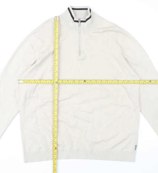 Only & Sons Men’s Beige XL Cotton 1/2 Zip Mock Neck Jumper