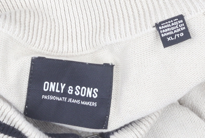 Only & Sons Men’s Beige XL Cotton 1/2 Zip Mock Neck Jumper