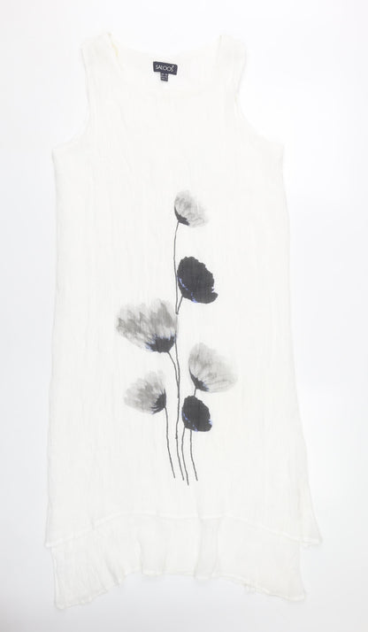 Saloos Women’s White Floral Sleeveless Shift Dress Size 16