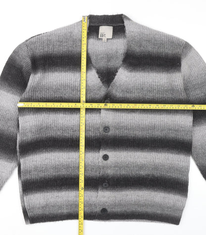 Next Men’s Grey Striped Cardigan Jumper L V-Neck Long Sleeve Knit