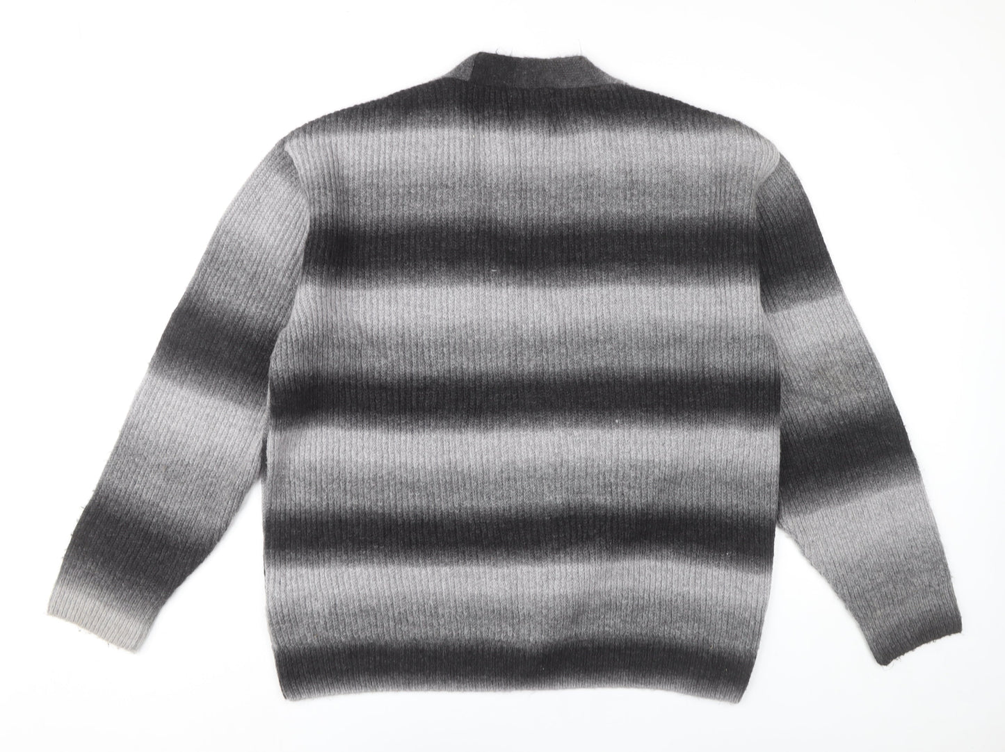 Next Men’s Grey Striped Cardigan Jumper L V-Neck Long Sleeve Knit