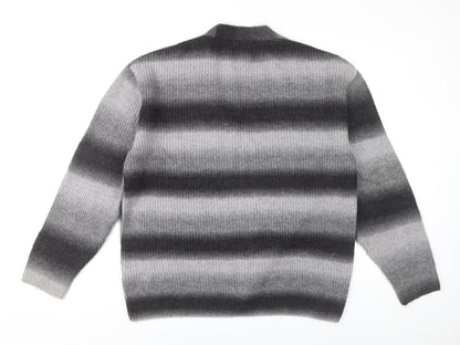 Next Men’s Grey Striped Cardigan Jumper L V-Neck Long Sleeve Knit