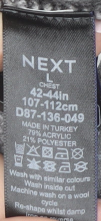 Next Men’s Grey Striped Cardigan Jumper L V-Neck Long Sleeve Knit