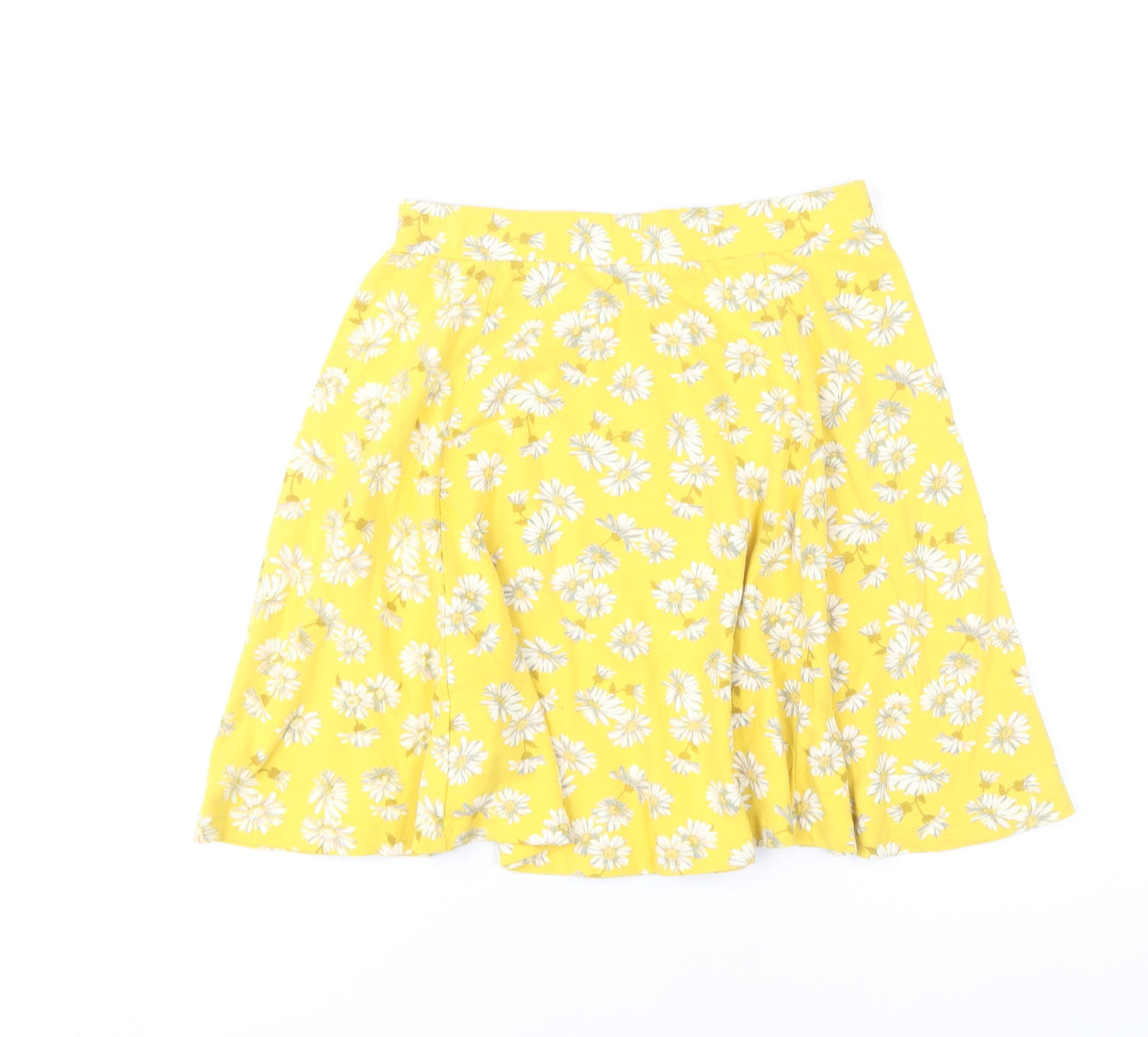 New Look Womens Yellow Floral A-Line Skirt UK 10 Knee Length Cotton