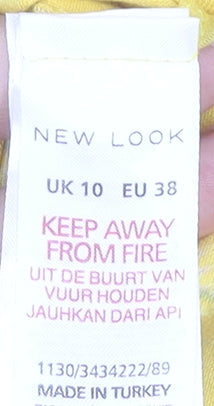 New Look Womens Yellow Floral A-Line Skirt UK 10 Knee Length Cotton