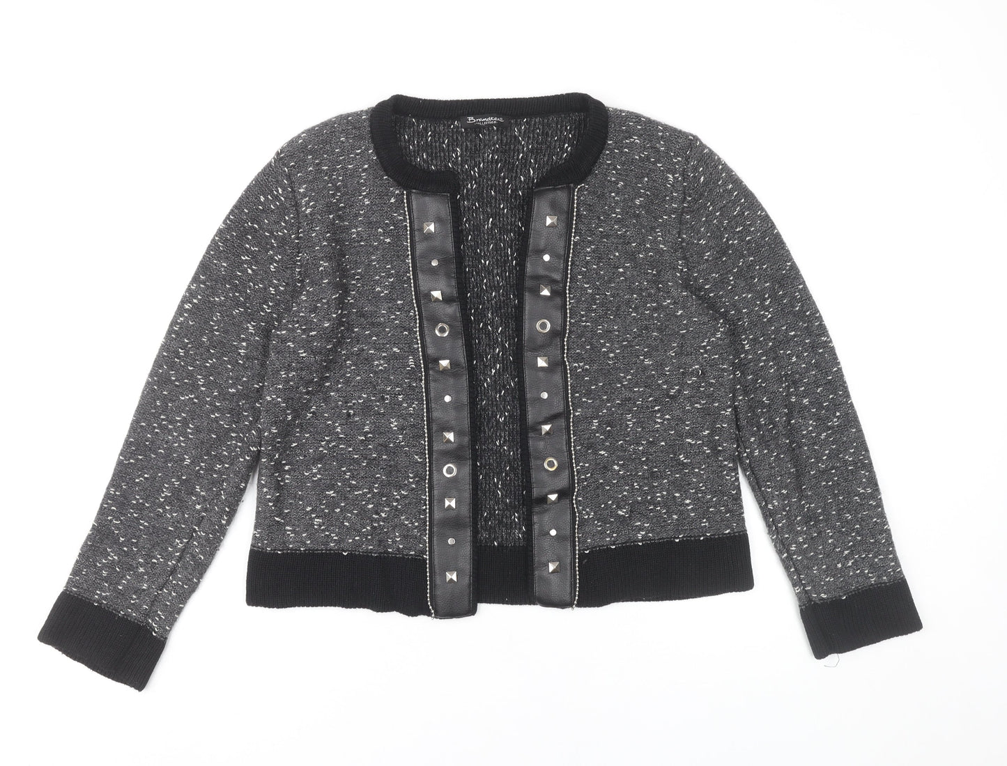 Brandtex Women Grey Studded Cardigan L Long Sleeve Knit