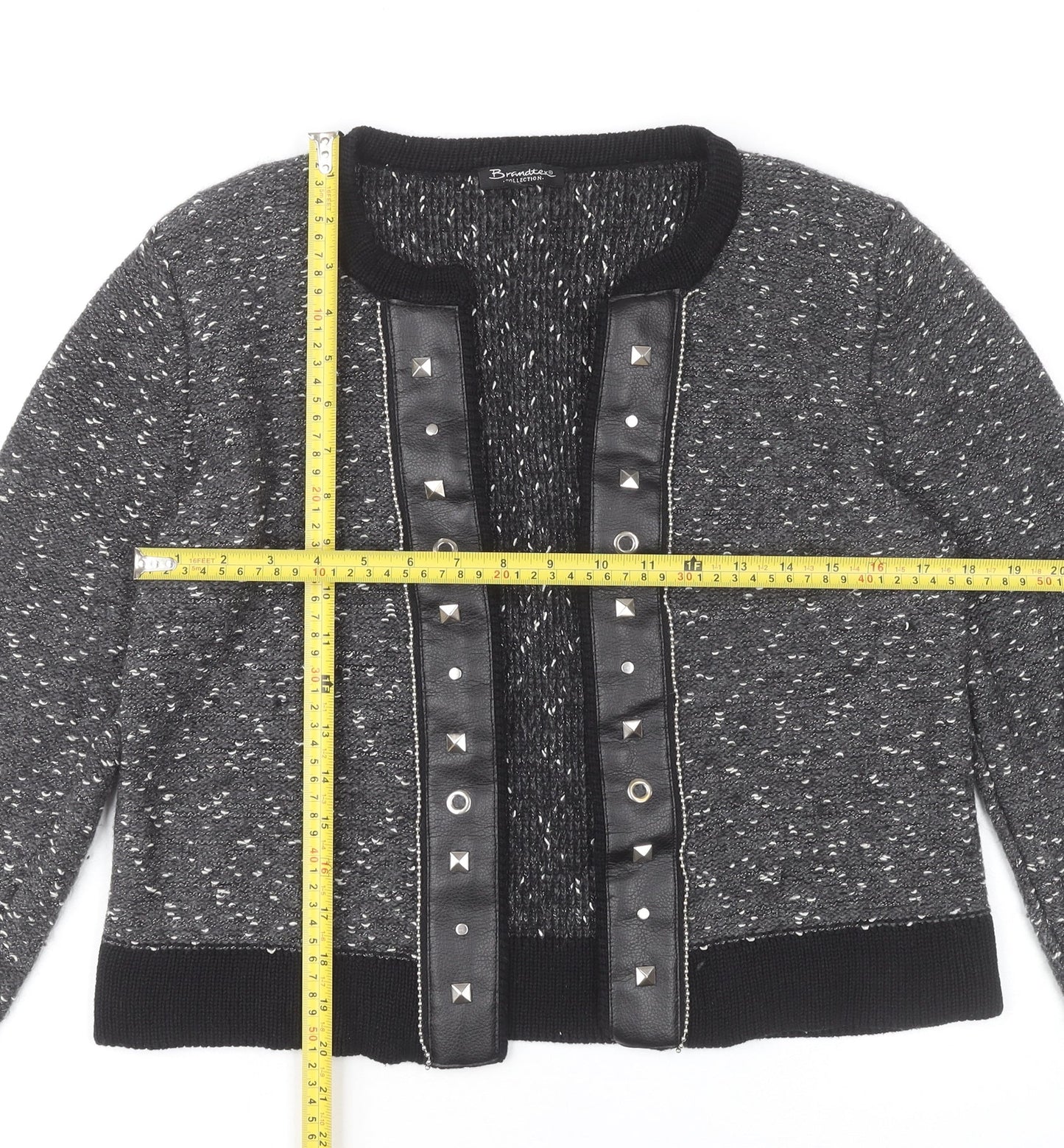Brandtex Women Grey Studded Cardigan L Long Sleeve Knit