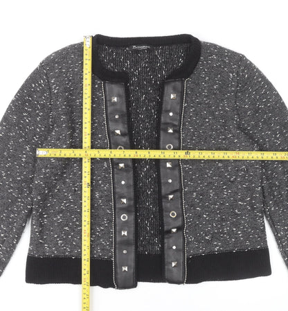 Brandtex Women Grey Studded Cardigan L Long Sleeve Knit