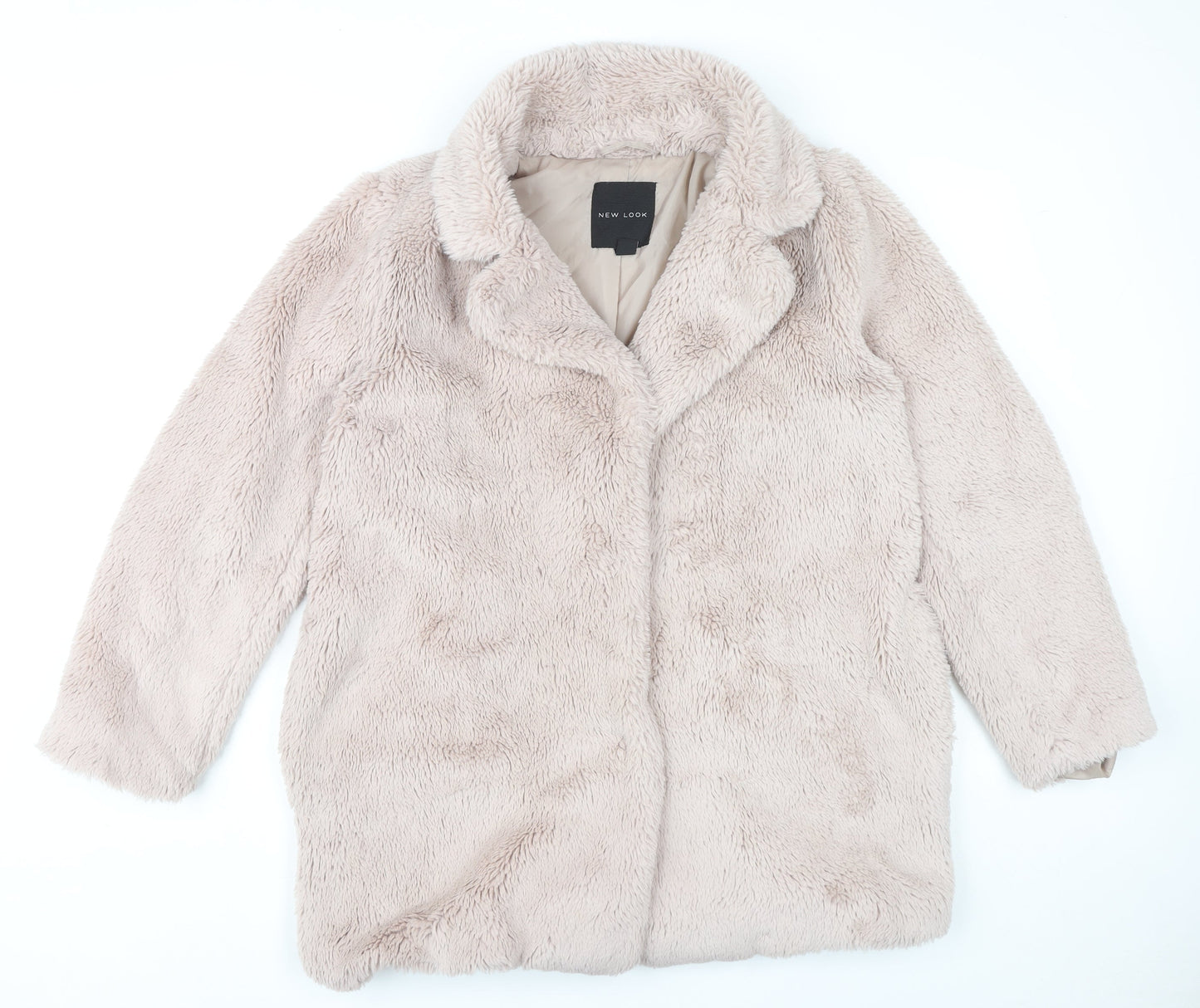 New Look Womens Beige Faux Fur Mid-Length Coat UK 12
