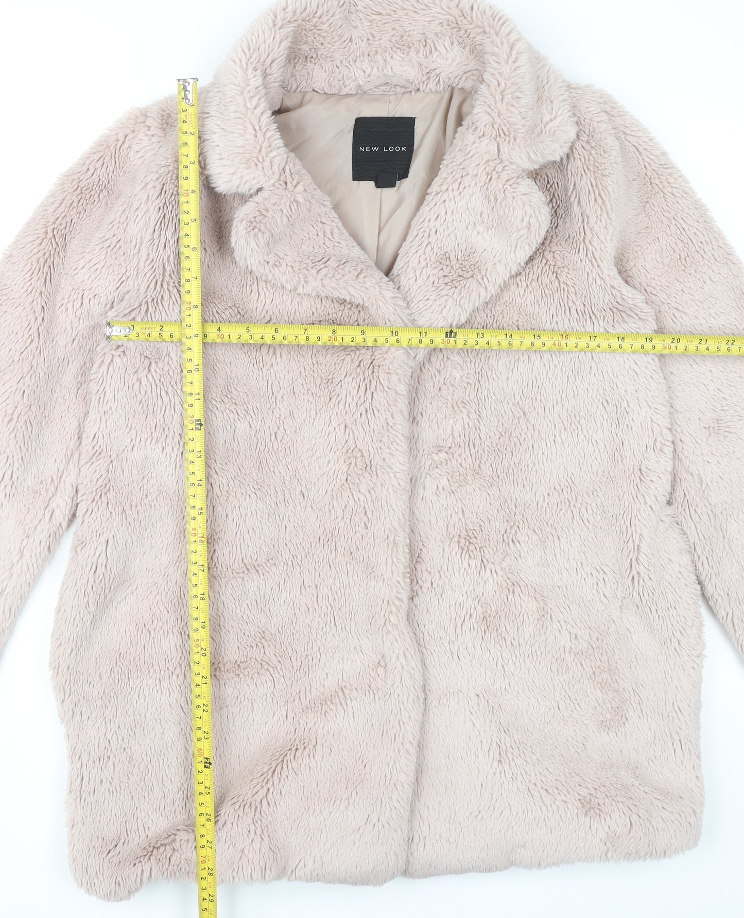 New Look Womens Beige Faux Fur Mid-Length Coat UK 12