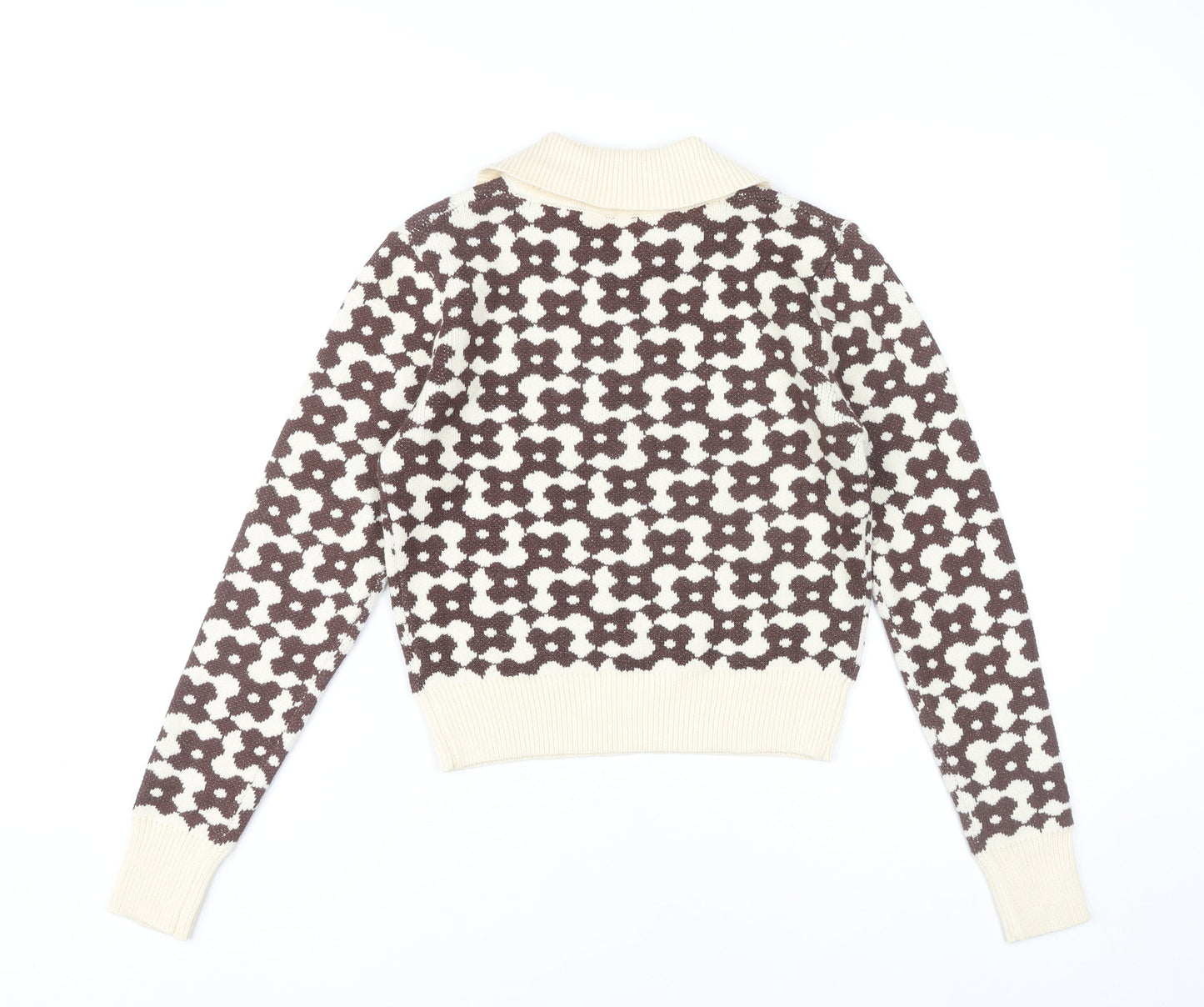 Cider Womens Brown Collared Floral Knit Pullover Jumper XS