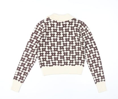 Cider Womens Brown Collared Floral Knit Pullover Jumper XS