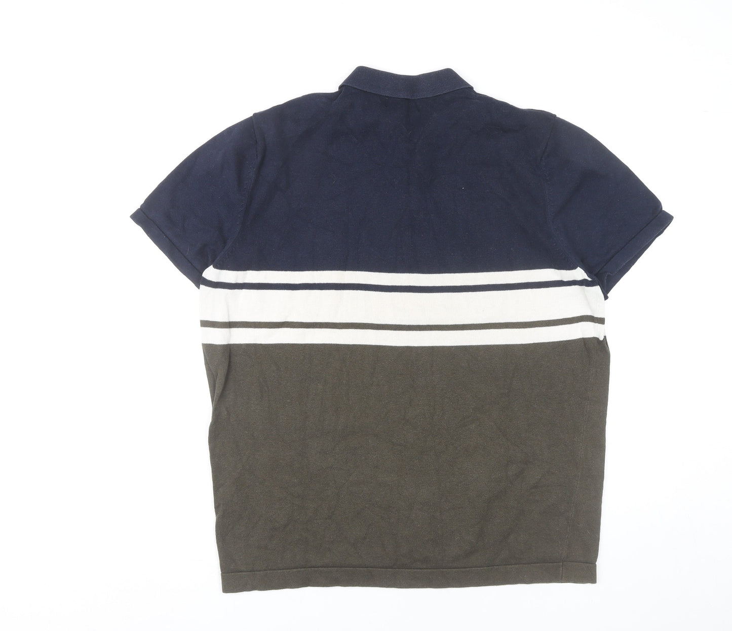 Broken Standard Men’s Brown Blue Striped Cotton Polo Shirt L