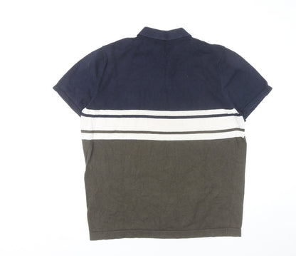 Broken Standard Men’s Brown Blue Striped Cotton Polo Shirt L