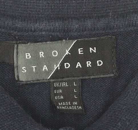 Broken Standard Men’s Brown Blue Striped Cotton Polo Shirt L