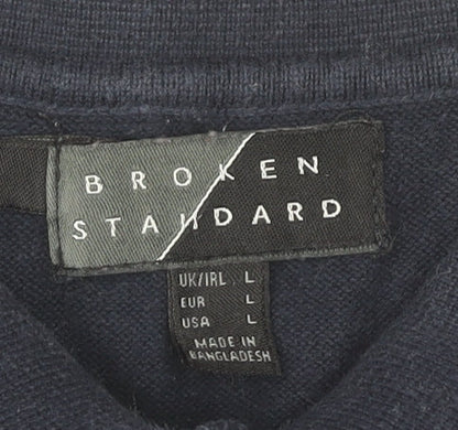 Broken Standard Men’s Brown Blue Striped Cotton Polo Shirt L