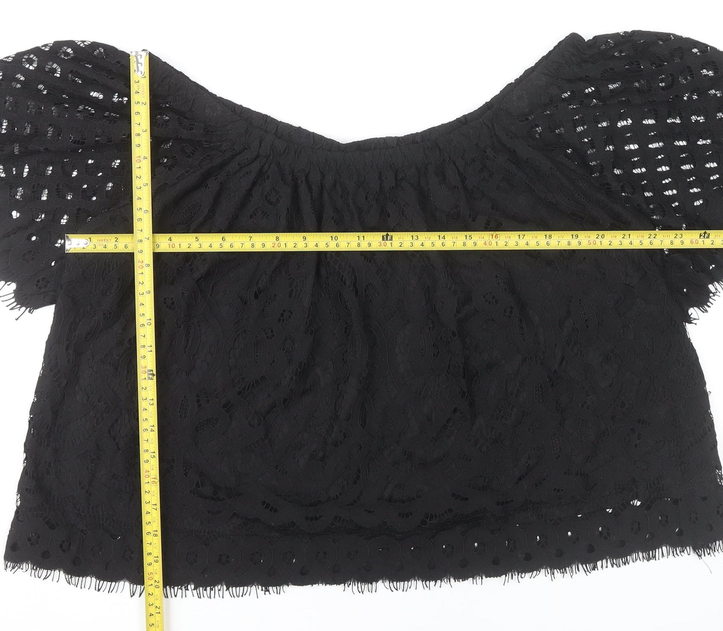 New Look Women’s Black Lace Cropped Blouse UK 18 Off Shoulder