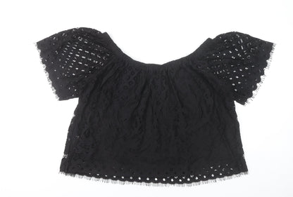 New Look Women’s Black Lace Cropped Blouse UK 18 Off Shoulder