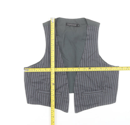 Topshop Women Grey Striped Vest Waistcoat Size 12 Workwear Cotton