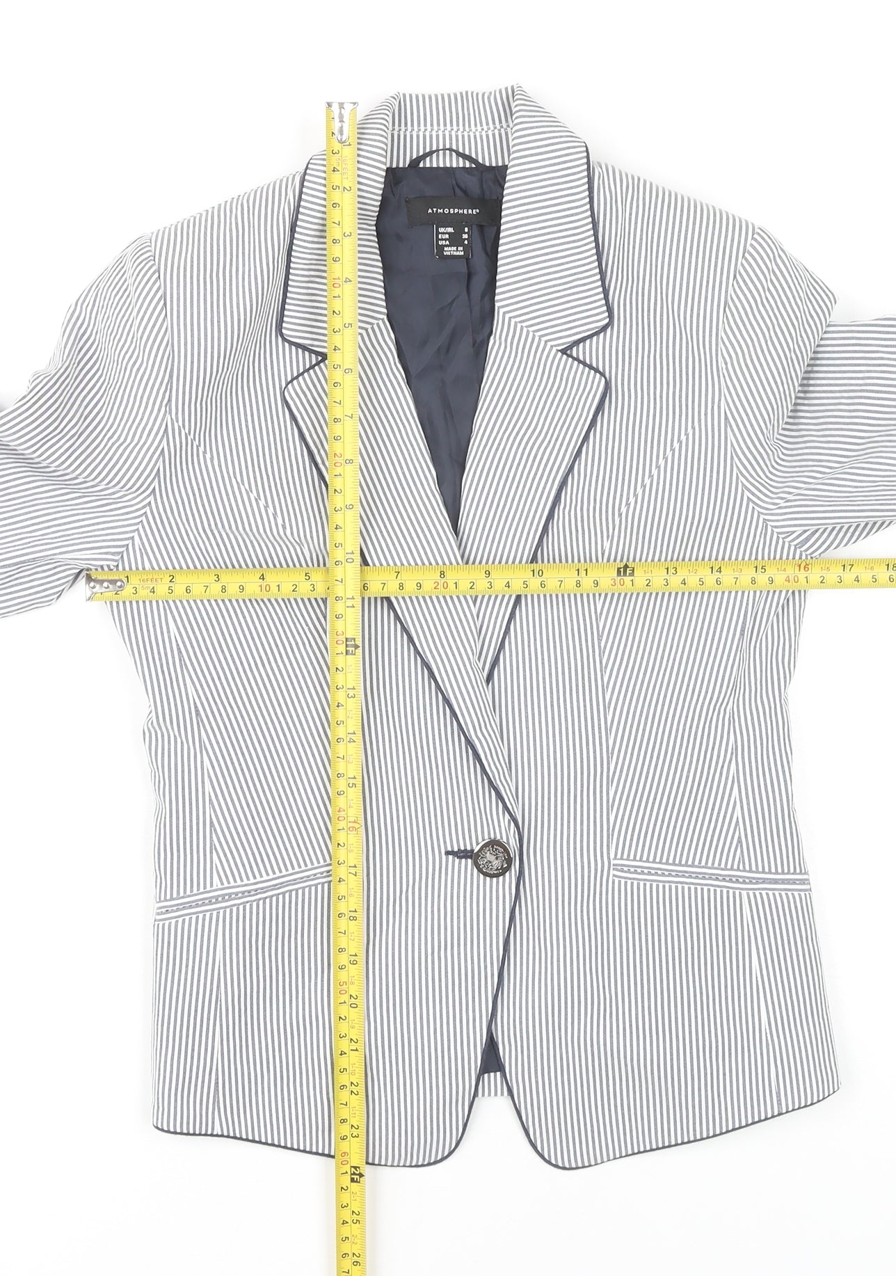 Atmosphere Women Grey Pinstripe Blazer UK 8 Regular Fit Jacket