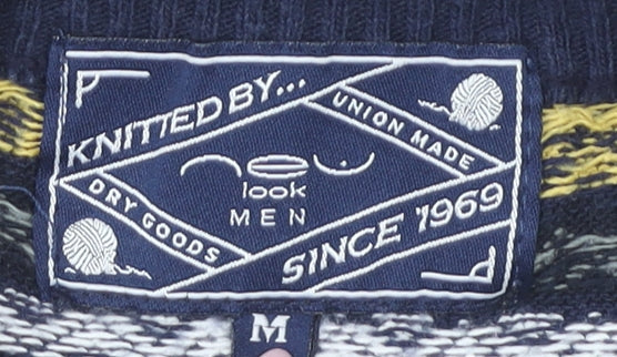 New Look Men Multicoloured Fair Isle Knit Jumper M Regular Cotton Blend