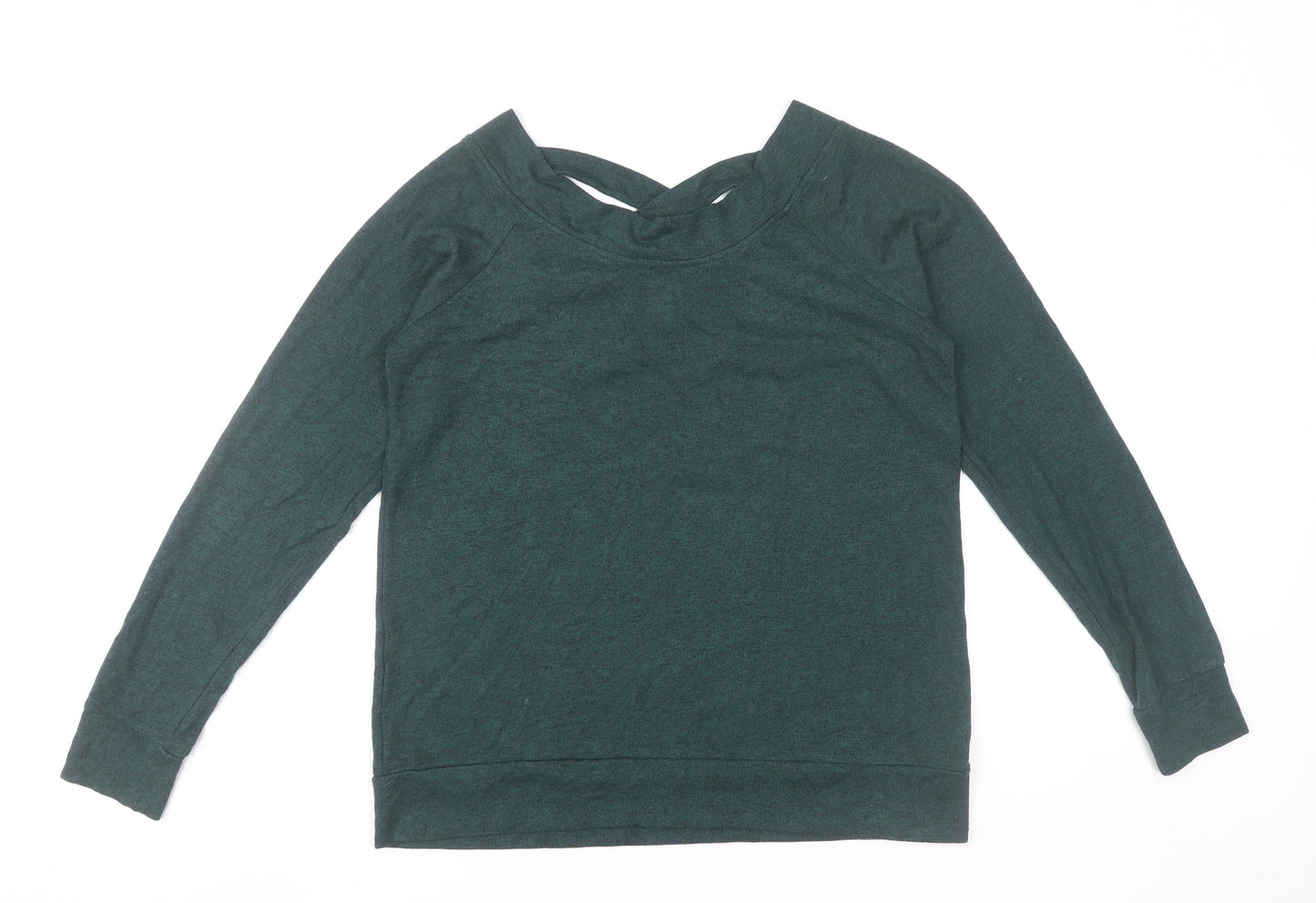 &et Womens Green Long Sleeve V-Neck Strap Detail Blouse Size 12