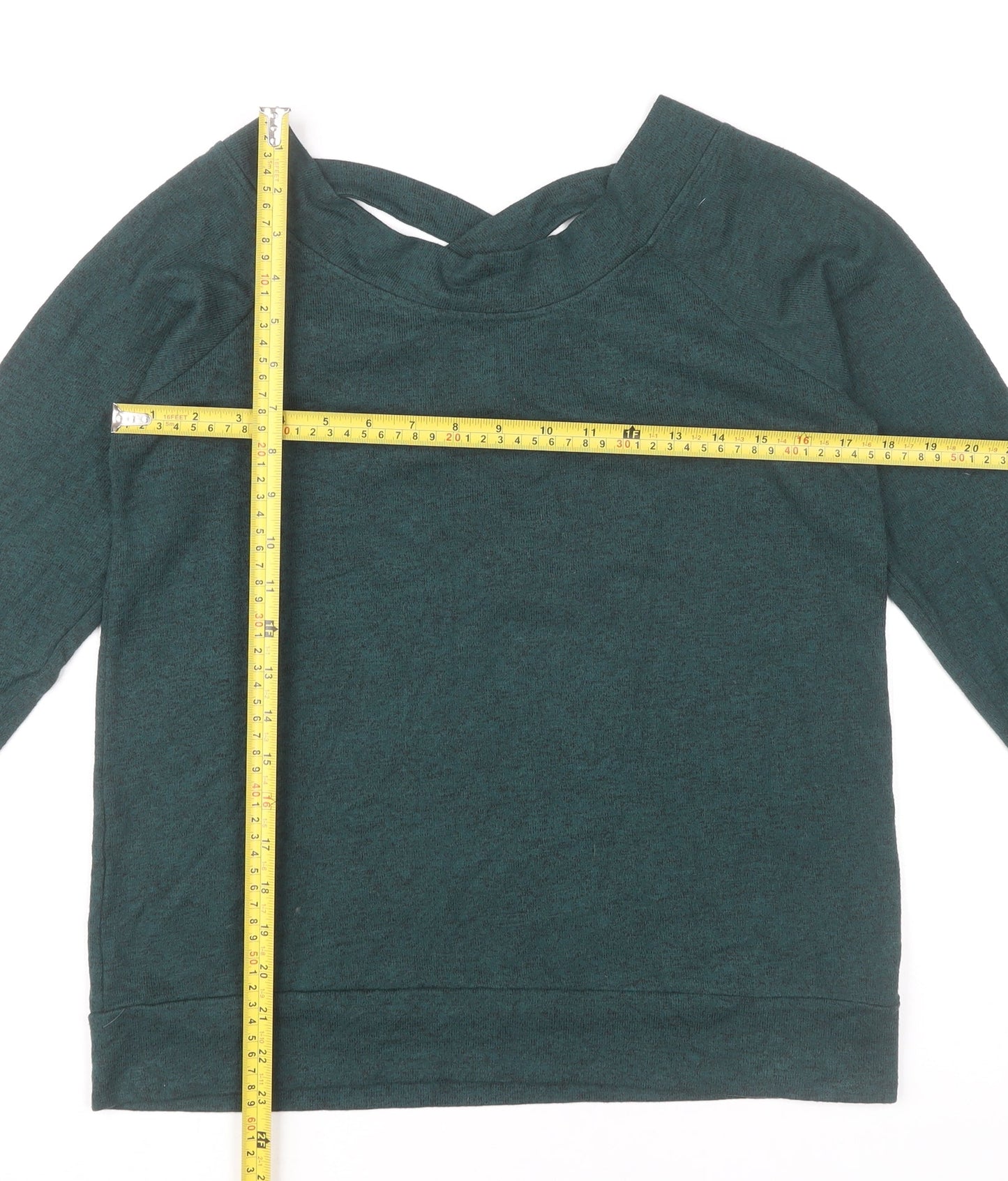 &et Womens Green Long Sleeve V-Neck Strap Detail Blouse Size 12