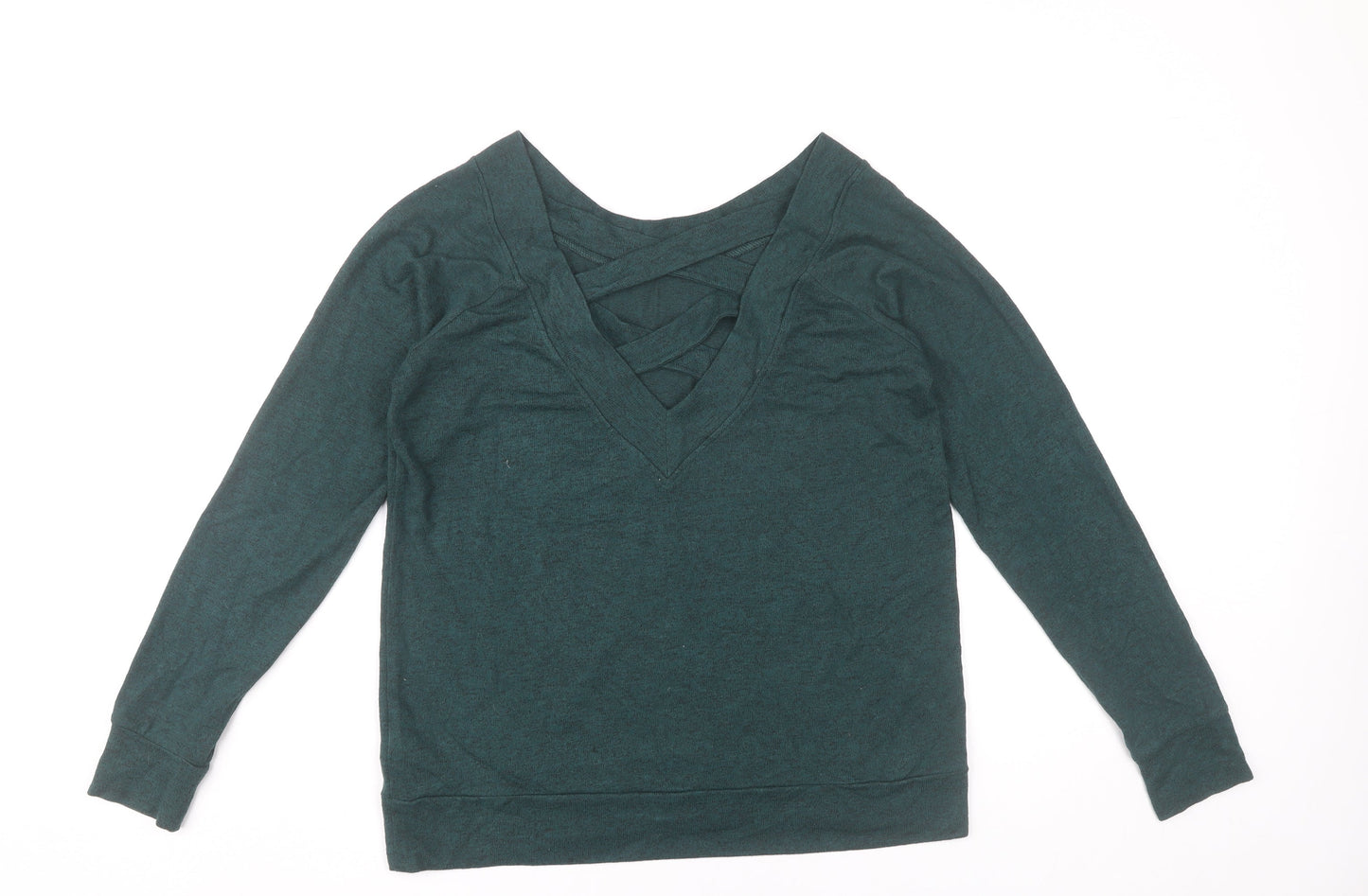 &et Womens Green Long Sleeve V-Neck Strap Detail Blouse Size 12