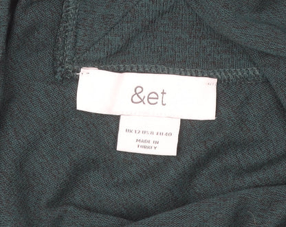 &et Womens Green Long Sleeve V-Neck Strap Detail Blouse Size 12