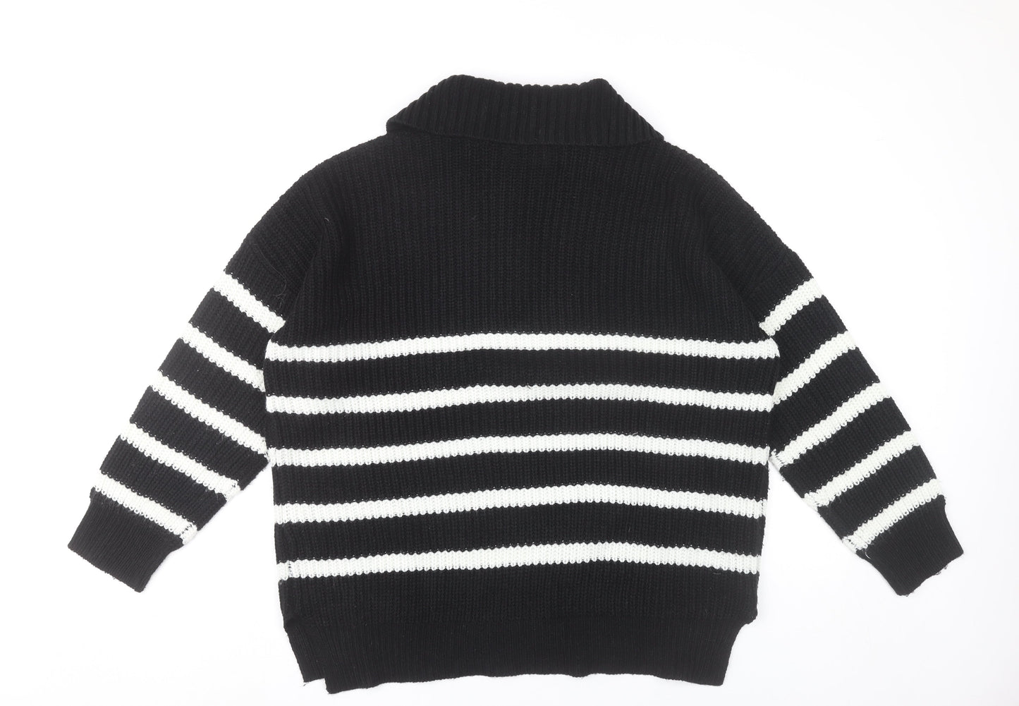 AX Paris Womens Black White Striped Collared Half Zip Chunky Knit Jumper M