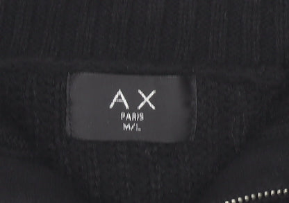 AX Paris Womens Black White Striped Collared Half Zip Chunky Knit Jumper M