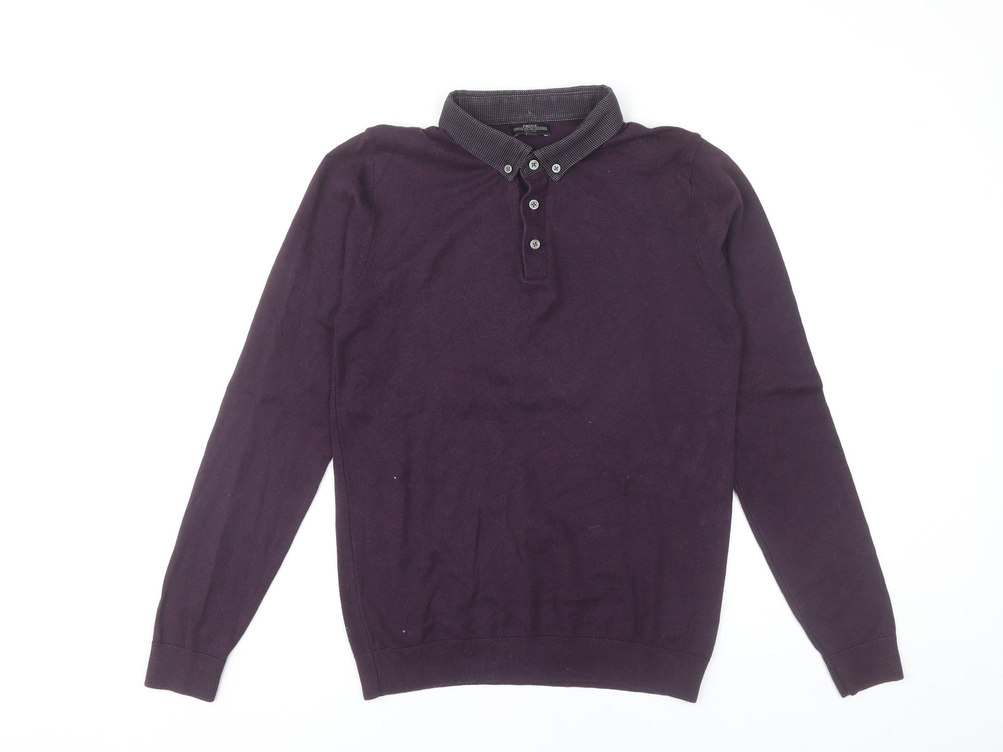 Next Men’s Purple Cotton Collared Henley Jumper Size S