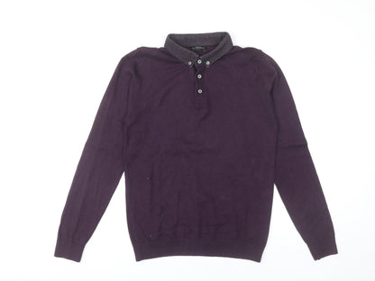 Next Men’s Purple Cotton Collared Henley Jumper Size S