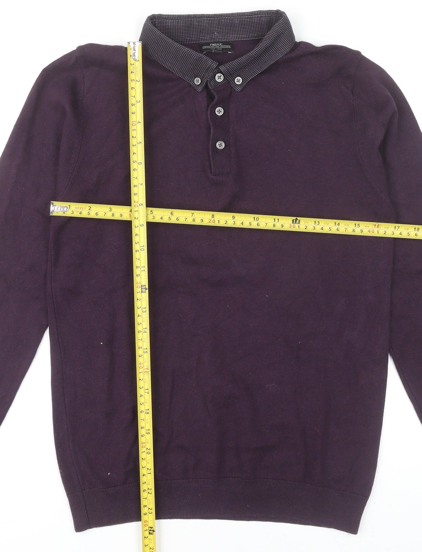 Next Men’s Purple Cotton Collared Henley Jumper Size S