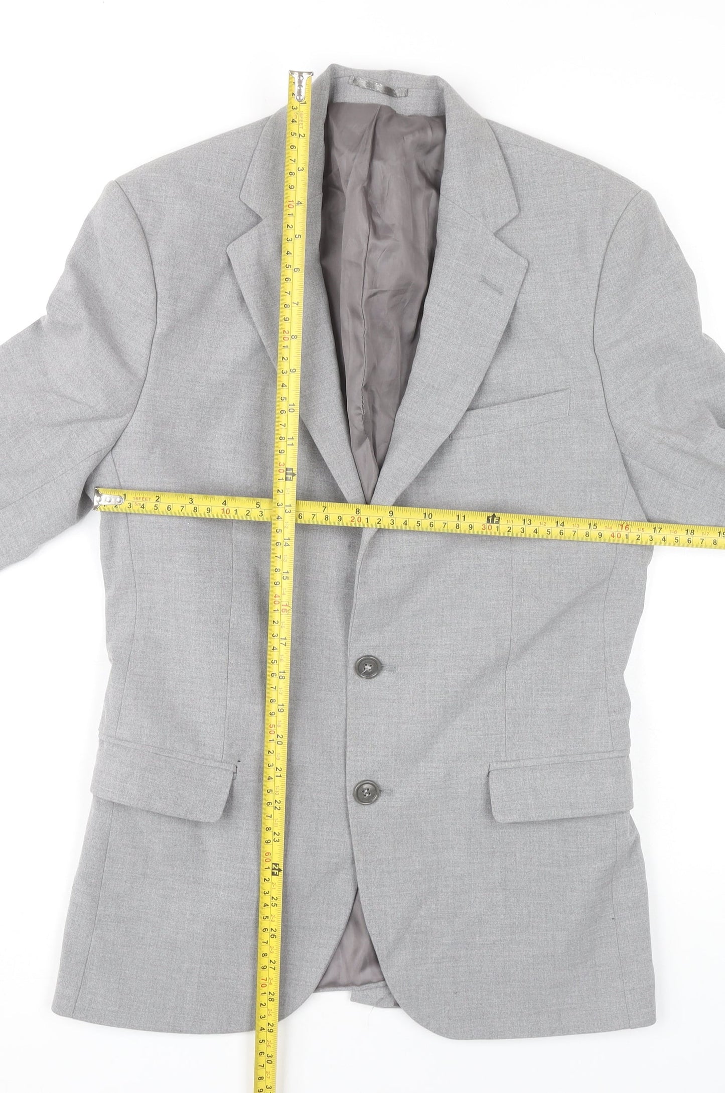 boohooMAN Men’s Grey Slim Fit Two-Button Blazer Jacket Size 38
