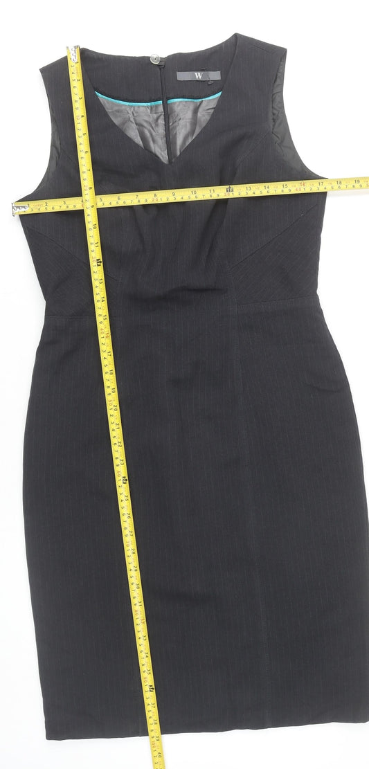 BHS Women’s Grey Pinstripe Sheath Dress Size 12 Sleeveless V-Neck