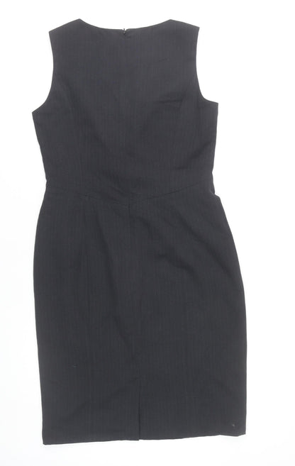 BHS Women’s Grey Pinstripe Sheath Dress Size 12 Sleeveless V-Neck